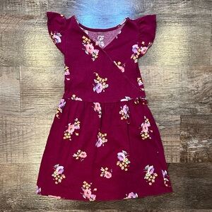Carters Maroon Floral Print Wrap Dress with Ruffle Sleeve Size 4T Girls